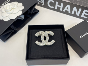 Chanel White CC Logo Brooch
