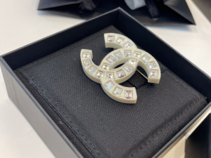 Chanel White CC Logo Brooch