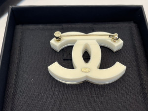 Chanel White CC Logo Brooch