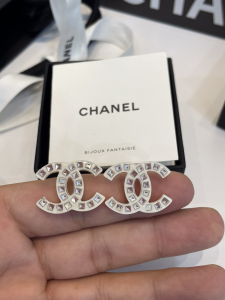 Chanel White CC Logo Earrings