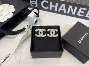Chanel White CC Logo Earrings