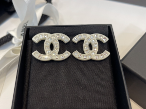 Chanel White CC Logo Earrings