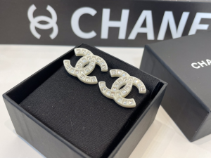 Chanel White CC Logo Earrings