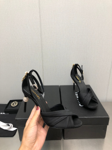 Chanel Black Satin Heeled Sandal