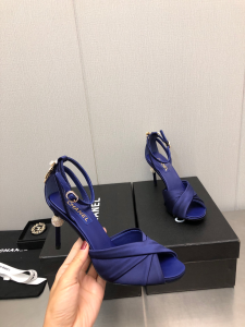 Chanel Blue Satin Heeled Sandal