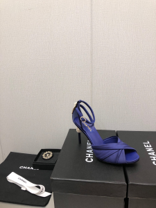 Chanel Blue Satin Heeled Sandal