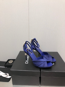 Chanel Blue Satin Heeled Sandal