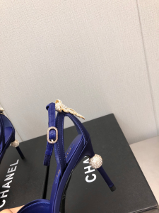 Chanel Blue Satin Heeled Sandal