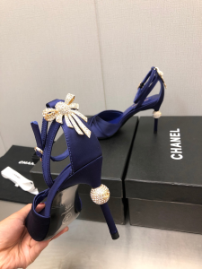 Chanel Blue Satin Heeled Sandal