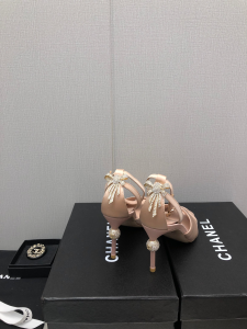 Chanel Pink Satin Heeled Sandal