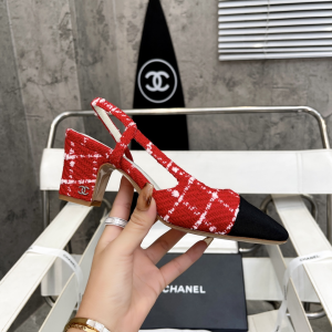 Chanel Red Tweed Slingback Pumps