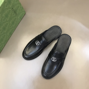 Gucci GG Black Leather Mules