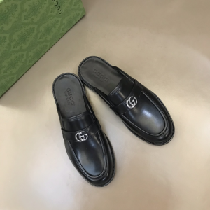 Gucci GG Black Leather Mules
