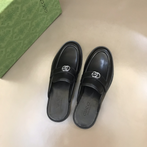 Gucci GG Black Leather Mules