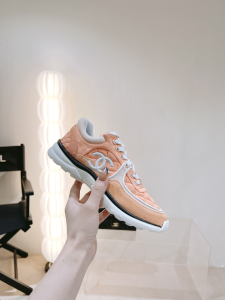 Chanel CC Pink and Fabric Sneakers