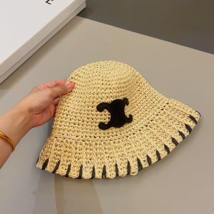 Celine Triomphe Beige Raffia Bucket Hat