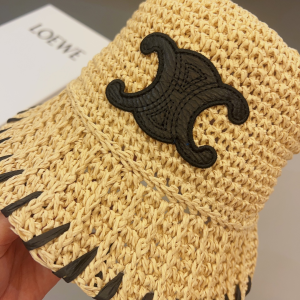 Celine Triomphe Beige Raffia Bucket Hat