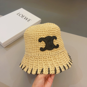 Celine Triomphe Beige Raffia Bucket Hat
