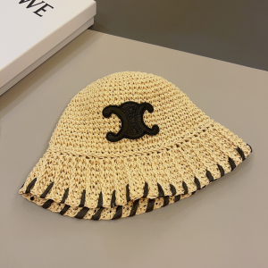 Celine Triomphe Beige Raffia Bucket Hat