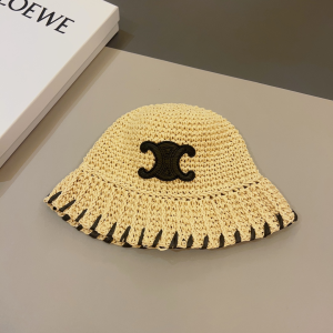 Celine Triomphe Beige Raffia Bucket Hat
