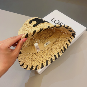 Celine Triomphe Beige Raffia Bucket Hat