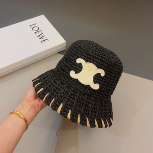 Celine Triomphe Black Raffia Bucket Hat