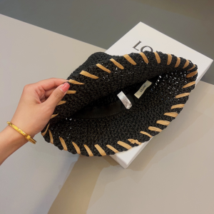 Celine Triomphe Black Raffia Bucket Hat