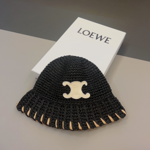 Celine Triomphe Black Raffia Bucket Hat