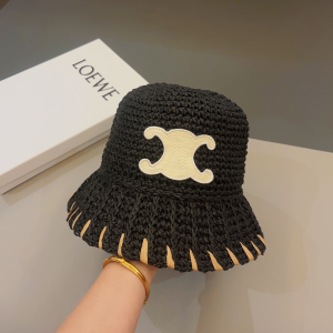 Celine Triomphe Black Raffia Bucket Hat