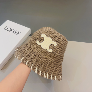 Celine Triomphe Gray Raffia Bucket Hat