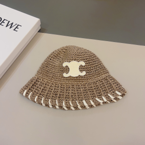 Celine Triomphe Gray Raffia Bucket Hat