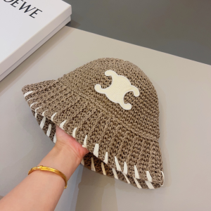 Celine Triomphe Gray Raffia Bucket Hat
