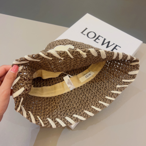 Celine Triomphe Gray Raffia Bucket Hat