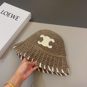Celine Triomphe Gray Raffia Bucket Hat