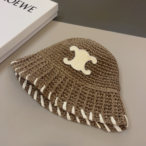 Celine Triomphe Gray Raffia Bucket Hat