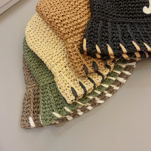 Celine Triomphe Gray Raffia Bucket Hat