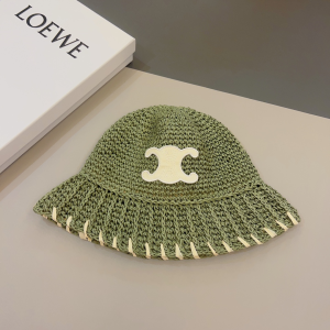 Celine Triomphe Green Raffia Bucket Hat