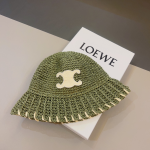 Celine Triomphe Green Raffia Bucket Hat