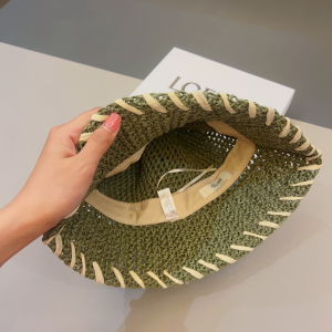 Celine Triomphe Green Raffia Bucket Hat