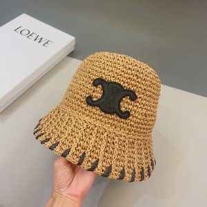 Celine Triomphe Tan Raffia Bucket Hat