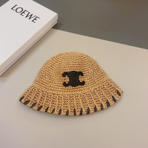 Celine Triomphe Tan Raffia Bucket Hat
