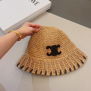 Celine Triomphe Tan Raffia Bucket Hat