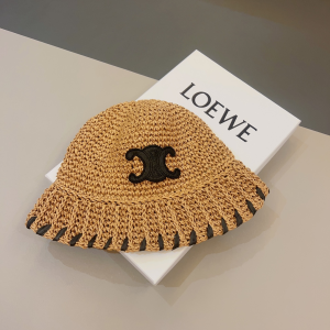 Celine Triomphe Tan Raffia Bucket Hat