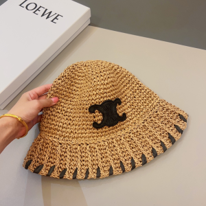 Celine Triomphe Tan Raffia Bucket Hat