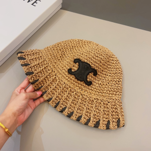 Celine Triomphe Tan Raffia Bucket Hat