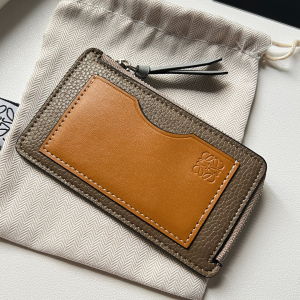 Loewe Coin Card Holder Wallet Brown Gray Calfskin Loewe Coin Card Holder Wallet Brown Gray Calfskin