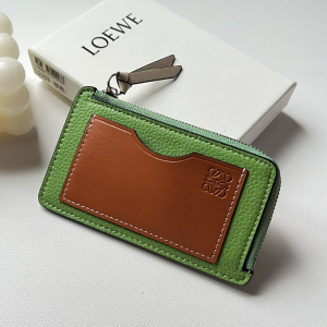 Loewe Coin Card Holder Wallet Brown Green Calfskin Loewe Coin Card Holder Wallet Brown Green Calfskin