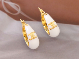 Celine Large Triomphe White Earrings