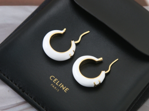 Celine Large Triomphe White Earrings