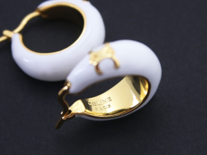 Celine Large Triomphe White Earrings